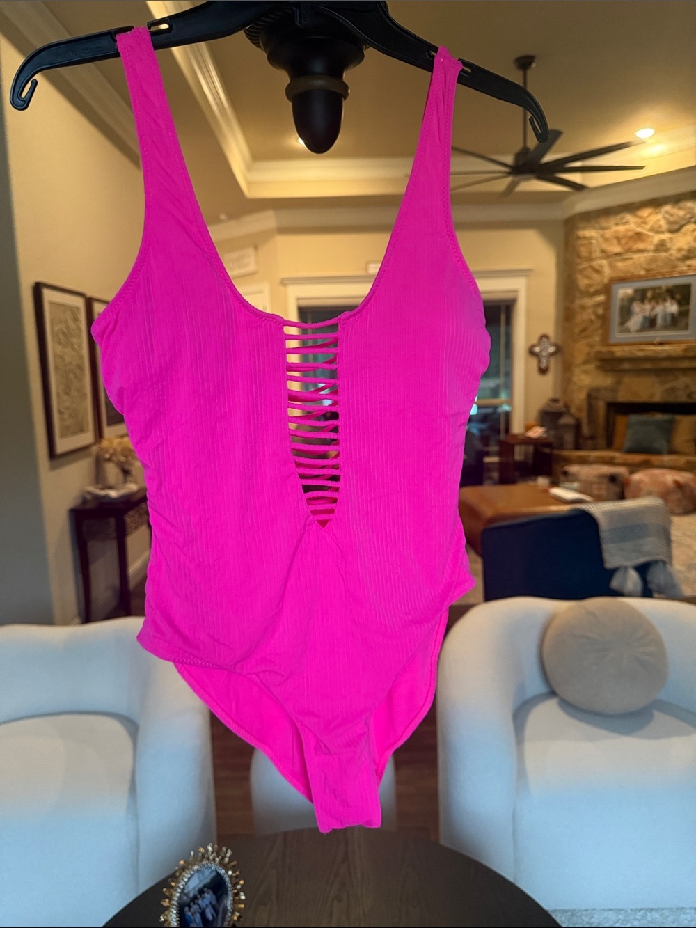 Kids One-Piece Swimsuit in Bright Pink with Ladder Front